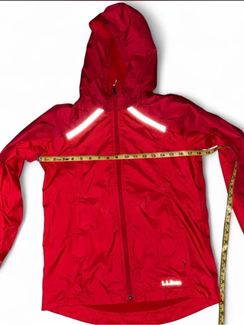 L.L. Bean Kids Red Hooded Raincoat with Reflective Strips